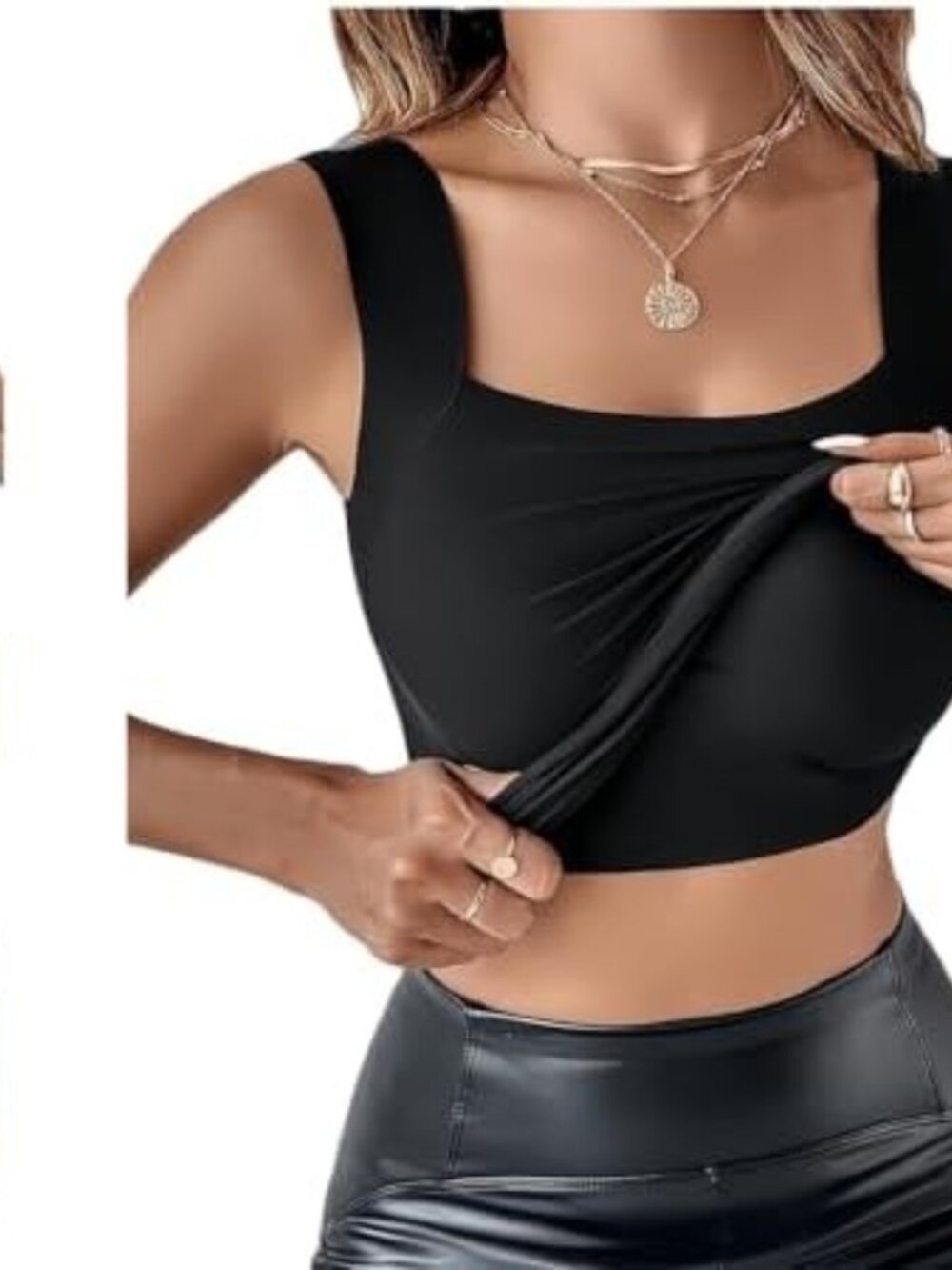 Maggies Square Neck Tank with Built-in Bra XL Black Stretch NEW